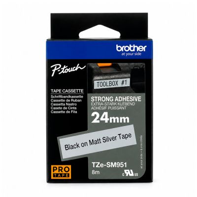 Fita Rotuladora Brother 24mmx8m Prata Escrita Preta Tzesm951