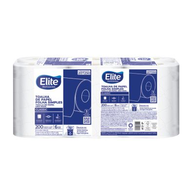 Papel Toalha Bobina Branco Classic 20cm X 200m 6 Rolos Elite Professional