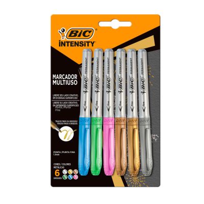 Caneta Marcador Permanente 522221 Bls C/6 Cores Metalicas Bic