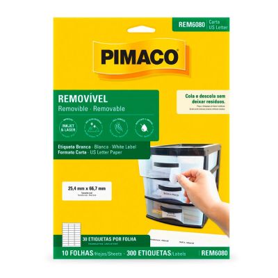 Etiqueta Adesiva Removivel Carta 25,4x66,7mm C/10 Fls Pimaco