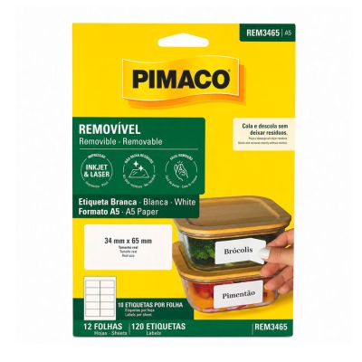 Etiqueta Adesiva Removivel A5 65x34mm C/12 Fls Pimaco