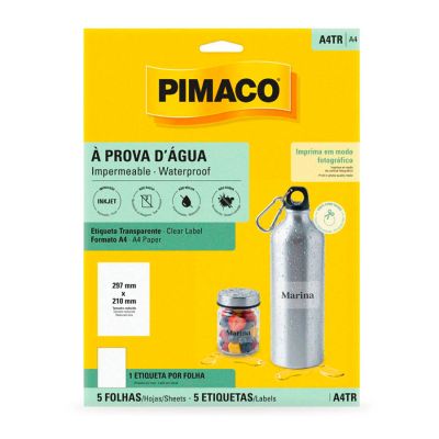 Etiqueta Adesiva A Prova D'agua Tpte A4 21x29,7mm C/5 Fls Pimaco